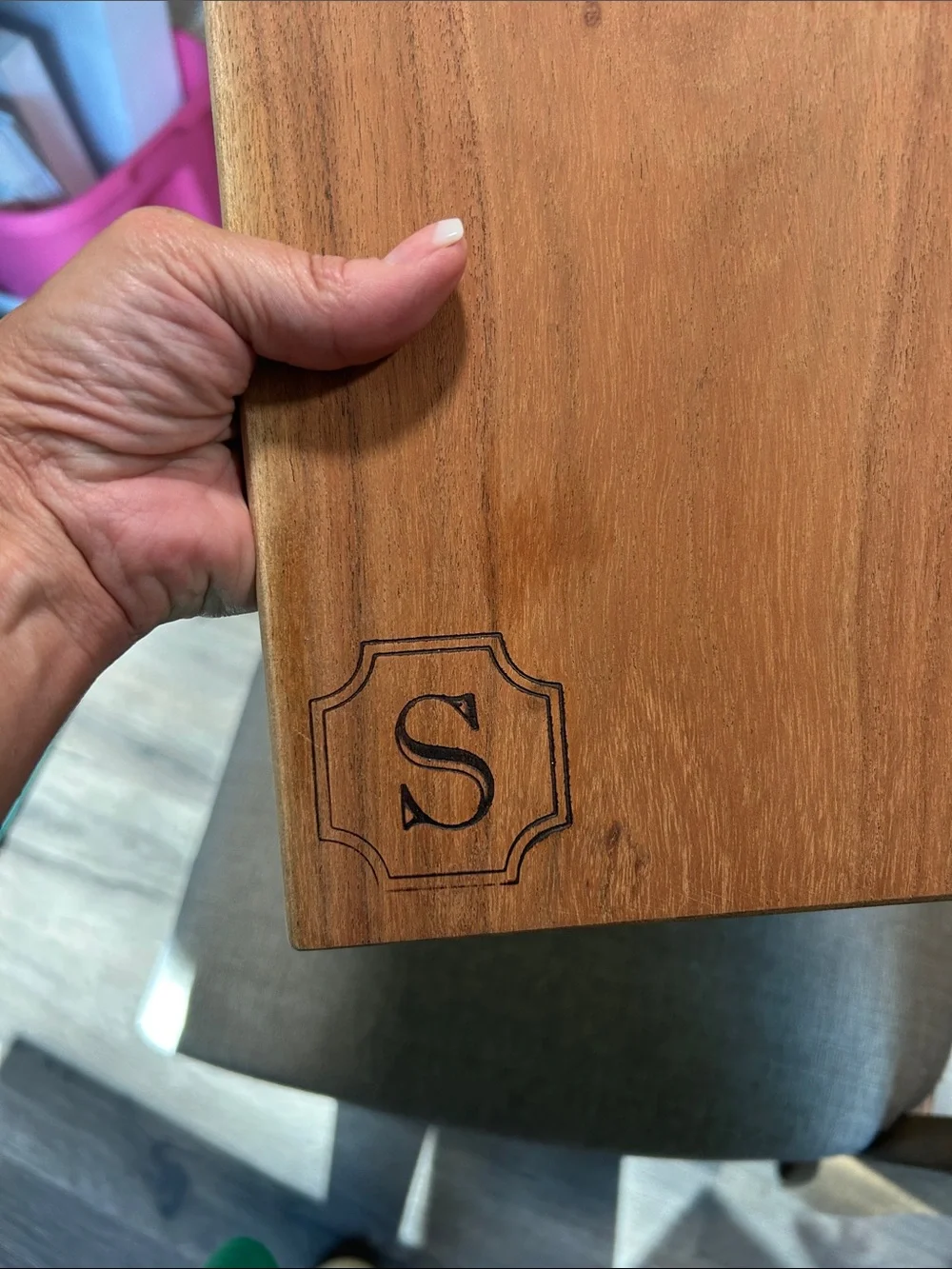 Monogrammed Wooden Serving/Charcuterie Board with Rope Handle - S.